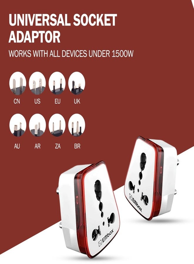 EMBOX محول قابس من 6 أمبير إلى 16 أمبير من إمبوكس لأجهزة تسخين المياه، والثلاجات، وأفران الميكروويف، والأجهزة المنزلية الثقيلة - مقبس 16 أمبير مع منافذ ثلاثية الأطراف مناسب لجميع المقابس الدولية (عبوة من قطعة واحدة) - Image 4